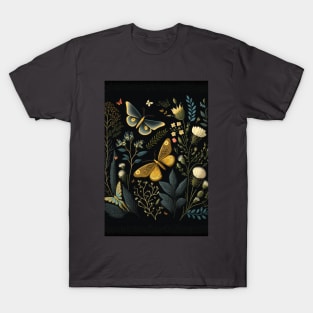 Dark Cottagecore Moth + Butterfly Forest Scene T-Shirt